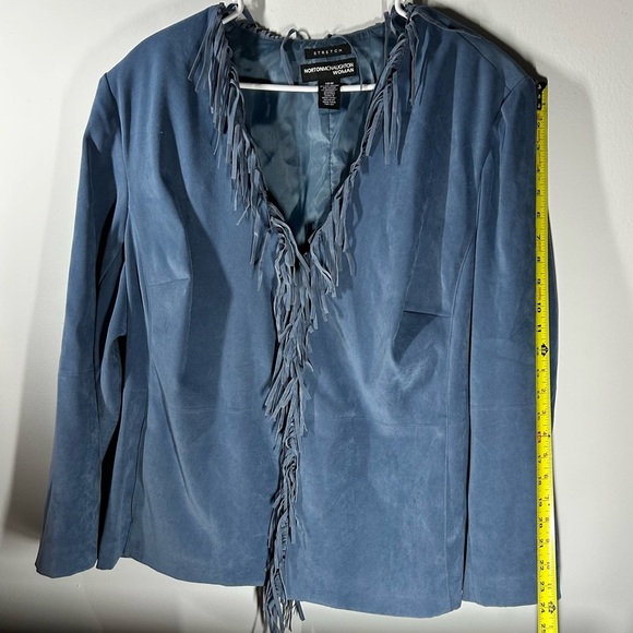 NortonMcnaughton Blue Women's Open Front Blazer Light Jacket Fringe 18W - Picture 6 of 7